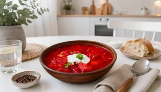 Цікавий швидкий літній борщ з квашеною капустою та куркумою