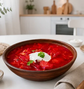 Цікавий швидкий літній борщ з квашеною капустою та куркумою