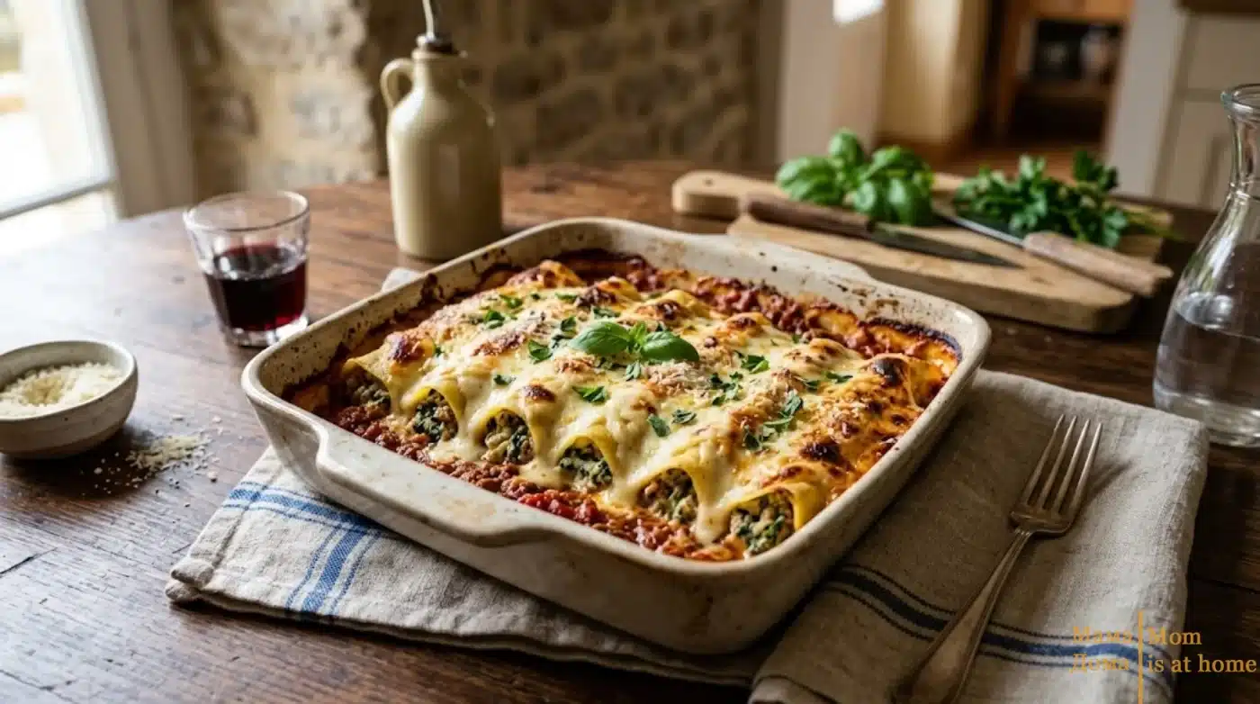 Канелоні з яловичим фаршем, грибами та соусом бешамель